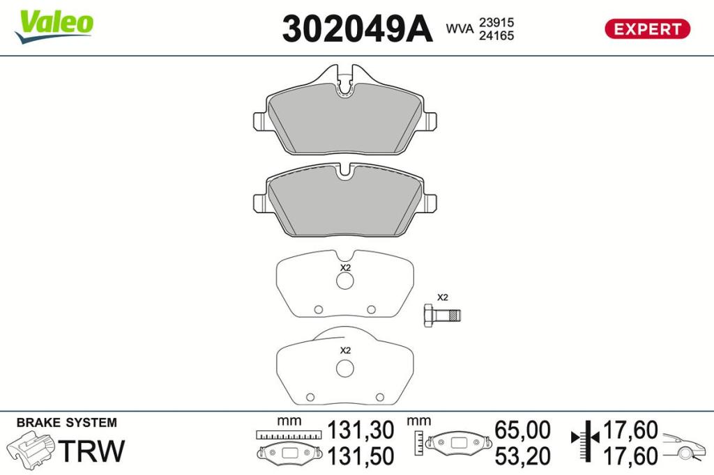 Jeu de 4 plaquettes de frein VALEO ref. 302049A